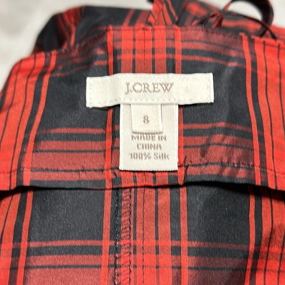J. Crew Plaid Eliza Tee Short Sleeve Blouse 100%‎ Silk Size 8 / Ww-27